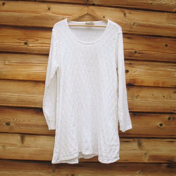 Flax White Textured Knit Linen Cotton Mini Dress - Picture 1 of 7